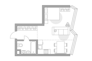 Планировка однокомнатной(квартира) площадью 34.94 квадратных метров в “ЖК Мневники от Гранель”