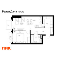 Планировка однокомнатной(квартира) площадью 43.4 квадратных метров в “ЖК Белая Дача парк”