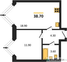 Планировка однокомнатной(квартира) площадью 38.7 квадратных метров в “ЖК Wave (Вейв)”