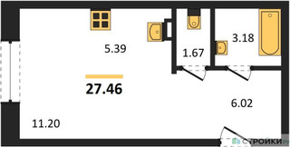 Планировка студии(квартира) площадью 27.46 квадратных метров в “Зеленый Оазис - Город”