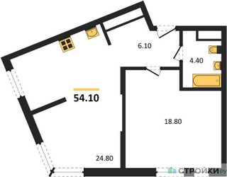 Планировка однокомнатной(квартира) площадью 54.1 квадратных метров в ЖК “ЖК Переделкино Ближнее”