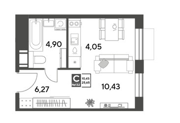 Планировка студии(квартира) площадью 25.65 квадратных метров в ЖК “ЖК Публицист”
