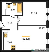 Планировка однокомнатной(квартира) площадью 37.6 квадратных метров в “ЖК Остафьево”