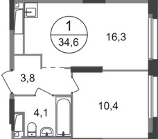 Планировка однокомнатной(квартира) площадью 34.6 квадратных метров в “ЖК Первый Московский”