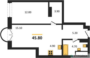Планировка однокомнатной(квартира) площадью 45.8 квадратных метров в “ЖК Новые смыслы”