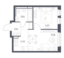 Планировка однокомнатной(квартира) площадью 32.37 квадратных метров в “ЖК Новое Видное”