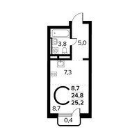 Планировка студии(квартира) площадью 25.2 квадратных метров в “Новые Ватутинки. Заречный”