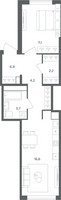Планировка двухкомнатной(квартира) площадью 44.3 квадратных метров в “ЖК Равновесие”