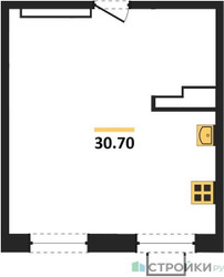 Планировка однокомнатной(апартаменты) площадью 30.7 квадратных метров в ЖК “ЖК Легендарный квартал на Ботаническом саду”