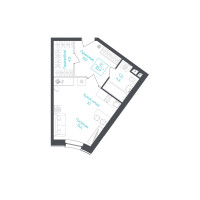 Планировка студии(апартаменты) площадью 35.6 квадратных метров в “ЖК Monodom Lake”