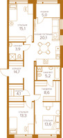 Планировка трехкомнатной(квартира) площадью 101.4 квадратных метров в “ЖК Champine (Шампайн)”