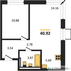 Планировка однокомнатной(квартира) площадью 40.92 квадратных метров в ЖК “ЖК Квартал Западный”