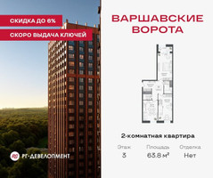 Планировка двухкомнатной(квартира) площадью 63.8 квадратных метров в “ЖК Варшавские ворота”