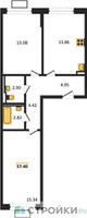 Планировка двухкомнатной(квартира) площадью 57.37 квадратных метров в “ЖК Прибрежный Парк”