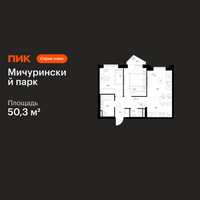 Планировка двухкомнатной(квартира) площадью 50.3 квадратных метров в “ЖК Мичуринский Парк”