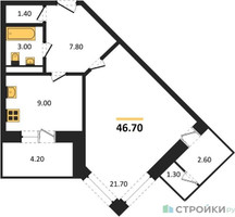 Планировка однокомнатной(квартира) площадью 48.4 квадратных метров в “ЖК Три квартала”