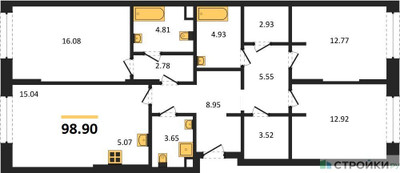 Планировка трехкомнатной(квартира) площадью 98.9 квадратных метров в ЖК “ЖК iLove (АйЛав)”