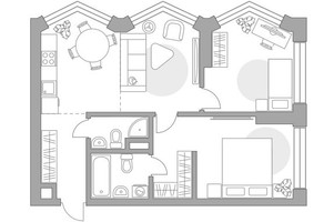 Планировка трехкомнатной(квартира) площадью 60.26 квадратных метров в “ЖК Мневники от Гранель”