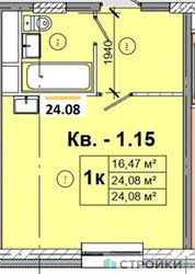 Планировка студии(квартира) площадью 24.08 квадратных метров в ЖК “ЖК Радость (Радумля Парк)”