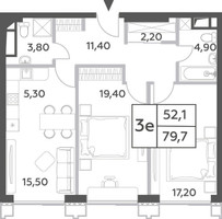 Планировка трехкомнатной(квартира) площадью 79.7 квадратных метров в “ЖК Will Towers (Вилл Тауэрс)”