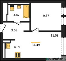 Планировка однокомнатной(квартира) площадью 32.39 квадратных метров в “ЖК Егорово Парк”