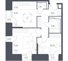 Планировка двухкомнатной(апартаменты) площадью 58.58 квадратных метров в “ЖК Скай Спутник”