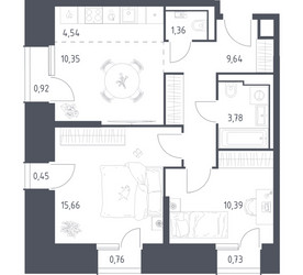 Планировка двухкомнатной(апартаменты) площадью 58.58 квадратных метров в ЖК “ЖК Скай Спутник”