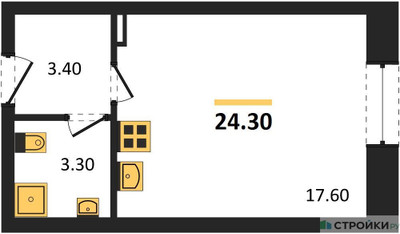 Планировка студии(квартира) площадью 24.3 квадратных метров в ЖК “ЖК ЗИЛАРТ”