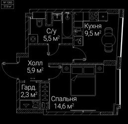 Планировка однокомнатной(квартира) площадью 37.8 квадратных метров в ЖК “ЖК СЕЗАР БУДУЩЕЕ”
