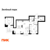 Планировка двухкомнатной(квартира) площадью 66.7 квадратных метров в “ЖК Зеленый парк”
