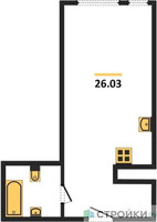 Планировка студии(квартира) площадью 26.03 квадратных метров в “ЖК Радость (Радумля Парк)”