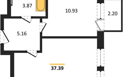 Планировка однокомнатной(квартира) площадью 37.39 квадратных метров в ЖК “ЖК Квартал Авиаторов”