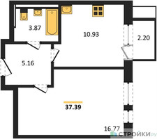Планировка однокомнатной(квартира) площадью 37.39 квадратных метров в “ЖК Квартал Авиаторов”