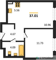 Планировка однокомнатной(квартира) площадью 37.01 квадратных метров в “ЖК Мытищи Парк”