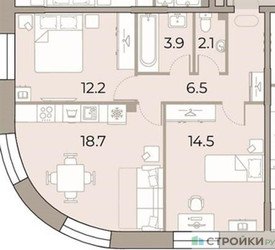 Планировка двухкомнатной(квартира) площадью 57.9 квадратных метров в ЖК “ЖК ЗИЛАРТ”