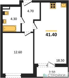 Планировка однокомнатной(квартира) площадью 41.4 квадратных метров в ЖК “ЖК Прокшино”