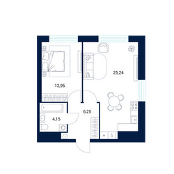 Планировка однокомнатной(апартаменты) площадью 48.6 квадратных метров в ЖК “МФК DIUS (Диус)”