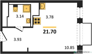 Планировка студии(квартира) площадью 21.7 квадратных метров в “ЖК Томилино Парк”