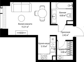 Планировка студии(квартира) площадью 30.67 квадратных метров в “ЖК Веер”