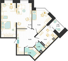 Планировка трехкомнатной(квартира) площадью 96.3 квадратных метров в “ЖК Оптима”