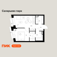 Планировка однокомнатной(квартира) площадью 38.1 квадратных метров в “ЖК Саларьево парк”