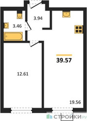 Планировка однокомнатной(квартира) площадью 39.57 квадратных метров в ЖК “ЖК Квартал Тетрис”