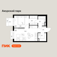 Планировка однокомнатной(квартира) площадью 38.2 квадратных метров в “ЖК Амурский парк”