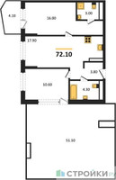 Планировка двухкомнатной(квартира) площадью 72.1 квадратных метров в “ЖК "Коллекция"”