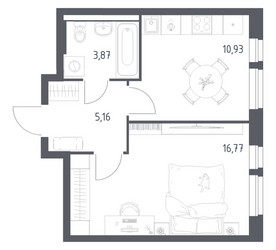 Планировка однокомнатной(квартира) площадью 36.73 квадратных метров в ЖК “ЖК Квартал Авиаторов”