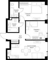 Планировка трехкомнатной(квартира) площадью 84.73 квадратных метров в “ЖК Веер”