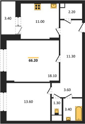 Планировка двухкомнатной(квартира) площадью 66.2 квадратных метров в ЖК “ЖК Эдельвейс (Первомайское)”