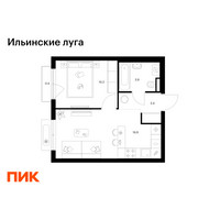 Планировка однокомнатной(квартира) площадью 34.8 квадратных метров в “ЖК Ильинские луга”