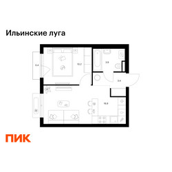 Планировка однокомнатной(квартира) площадью 34.8 квадратных метров в ЖК “ЖК Ильинские луга”