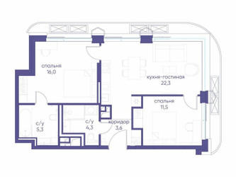 Планировка двухкомнатной(квартира) площадью 63.02 квадратных метров в ЖК “ЖК Остров”